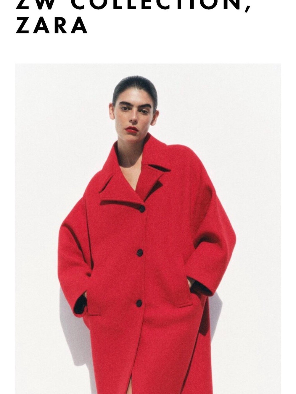 Zara Oversized Red Wool-Blend Coat cocoon style